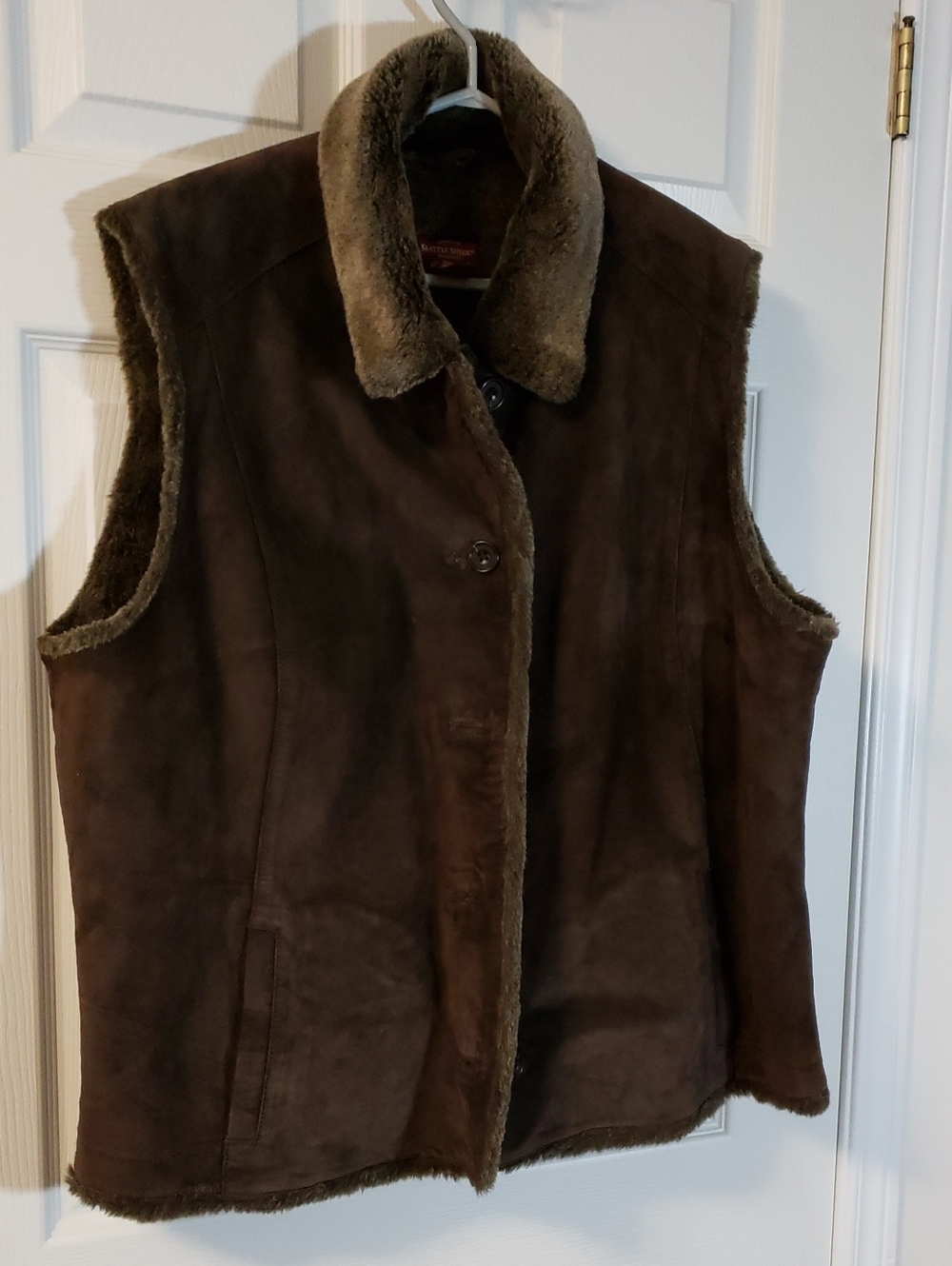 Eddie Bauer Dark Brown Suede Leather Faux Fur Lined Women's Vest